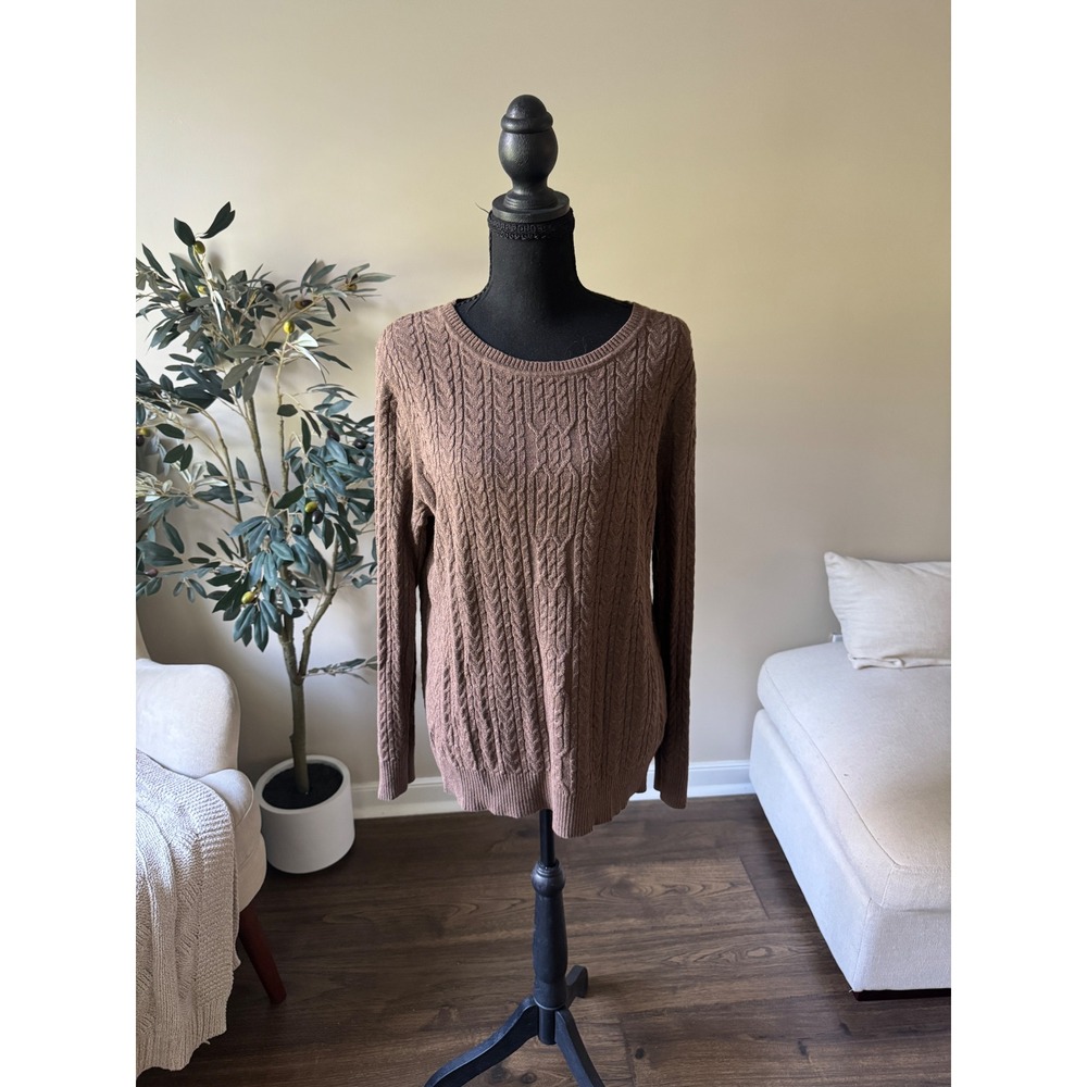Laura Scott Brown Cable Knit Crewneck Sweater Womens XL Long Sleeve Pullover
